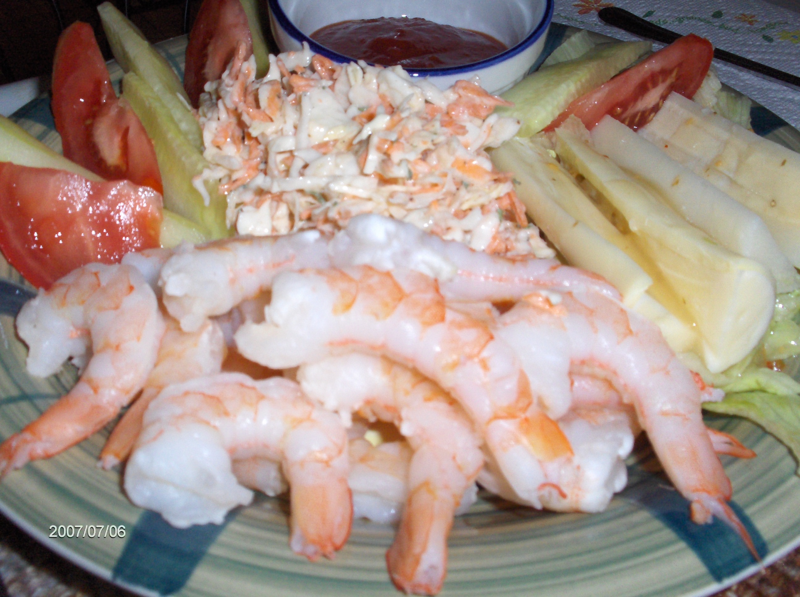 Crevettes, Salade Et Crudits