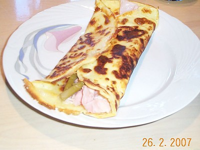 Crpes aux asperges, jambon et fromage de Tomate-verte