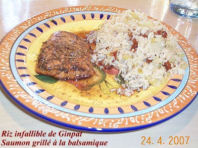 Riz infaillible de Ginpat et Saumon grill  la balsamique de High liner