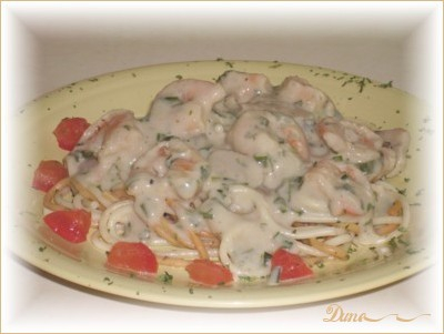 ~ Ptes sauce champignons aux crevettes ~