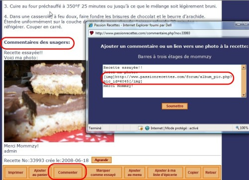 Commenter une recette avec photo